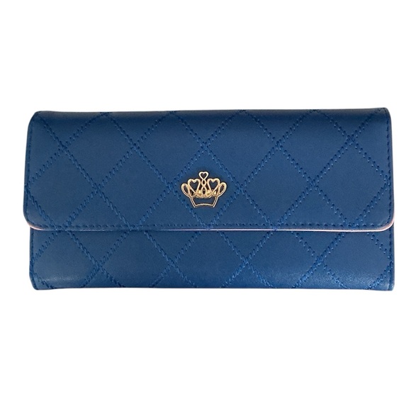 Handbags - Blue Quilted Crown Accent Women's Wallet